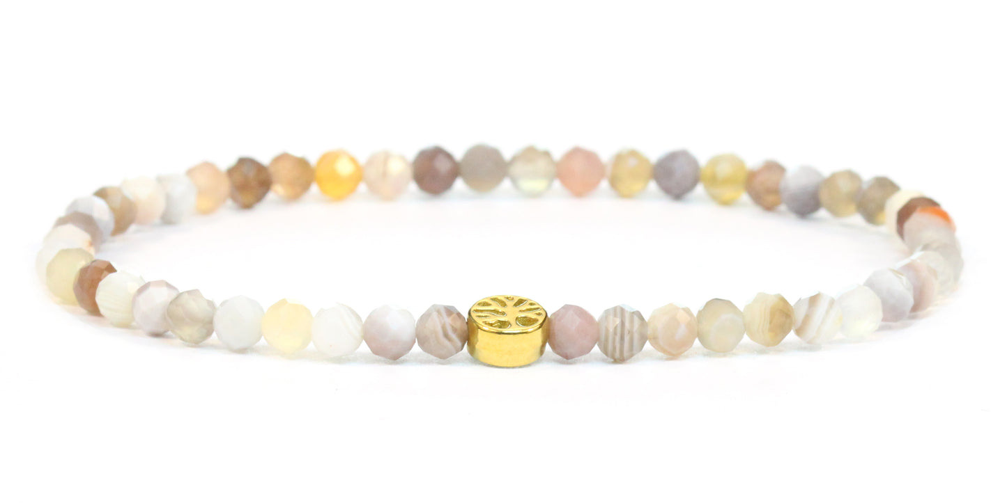 Echtes Botswana Achat Edelstein Armband 4mm facettiert mit Lebensbaum