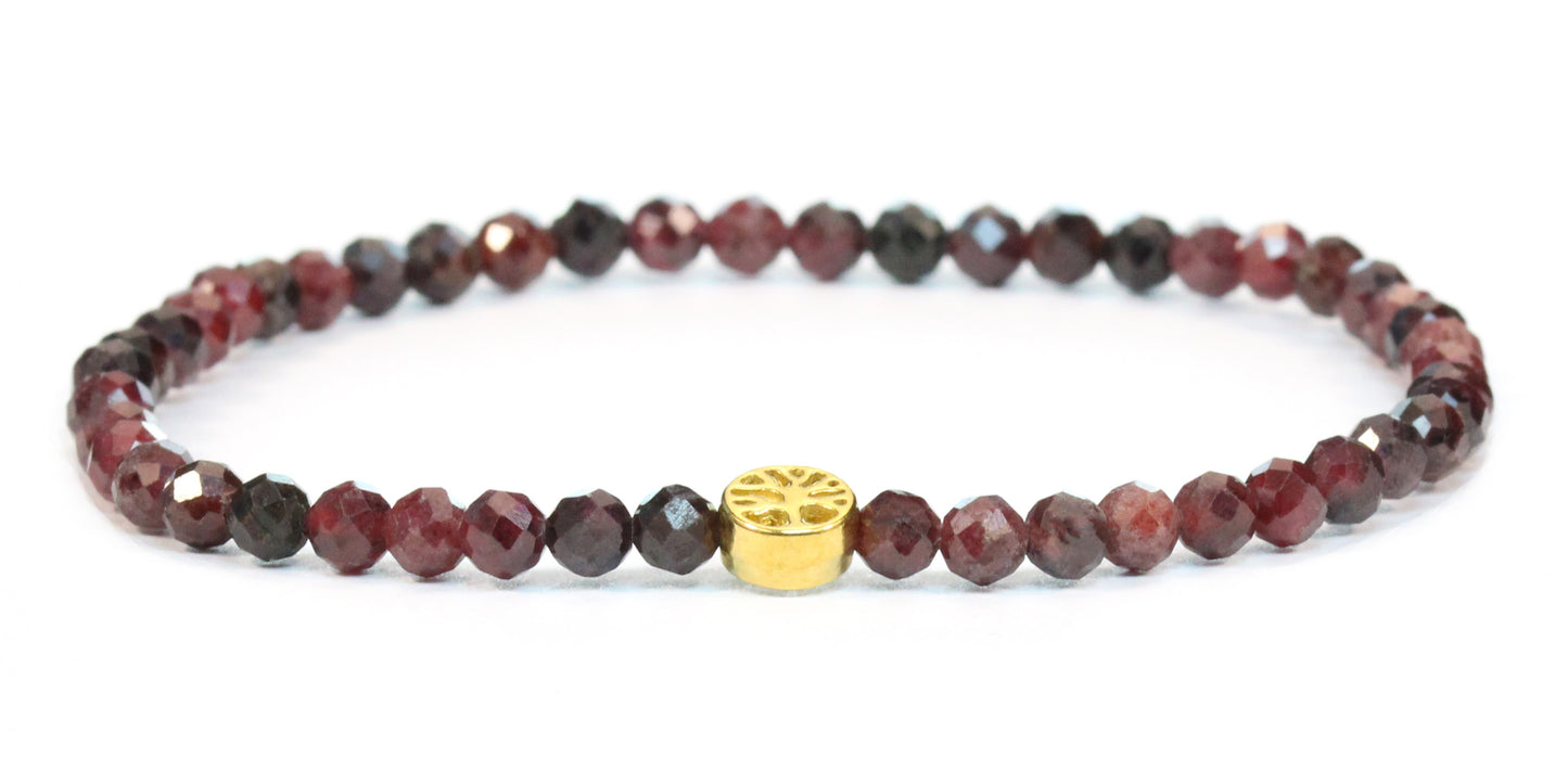 Echtes Granat Edelstein Armband 4mm facettiert mit Lebensbaum