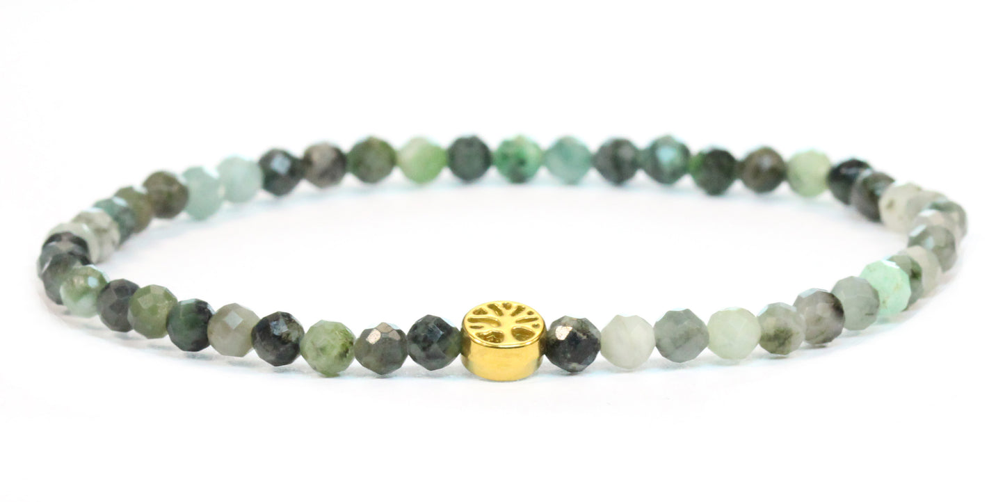 Echtes Smaragd Edelstein Armband 4mm facettiert mit Lebensbaum