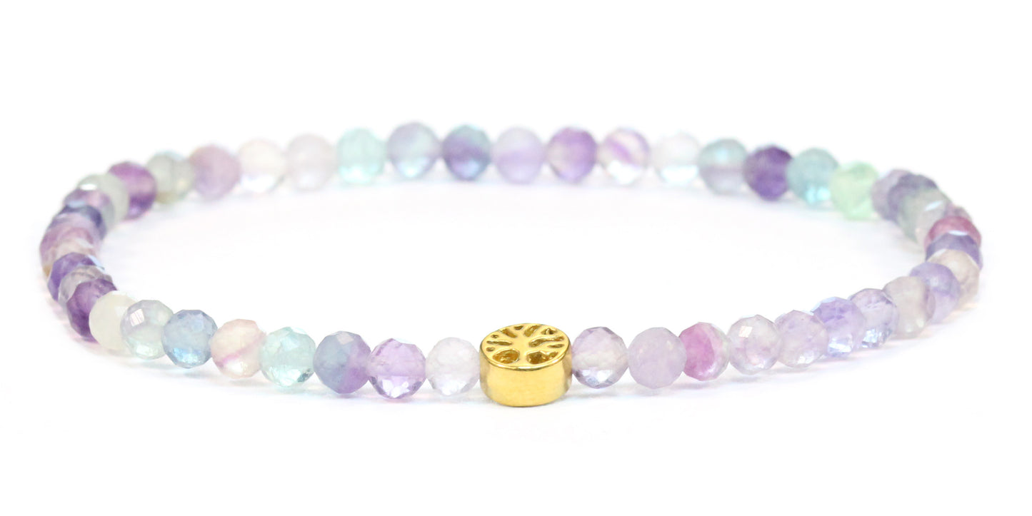 Echtes Regenbogenfluorit Edelstein Armband 4mm facettiert mit Lebensbaum
