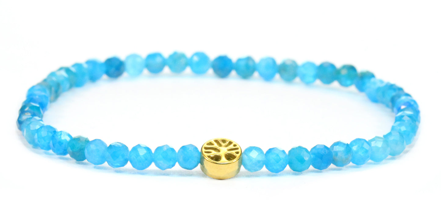 Echtes Apatit Edelstein Armband 4mm facettiert mit Lebensbaum