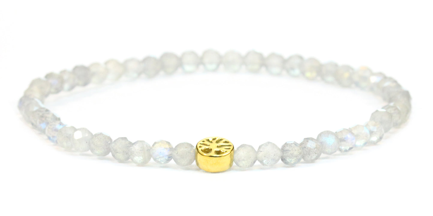 Echtes Labradorit Edelstein Armband 4mm facettiert mit Lebensbaum