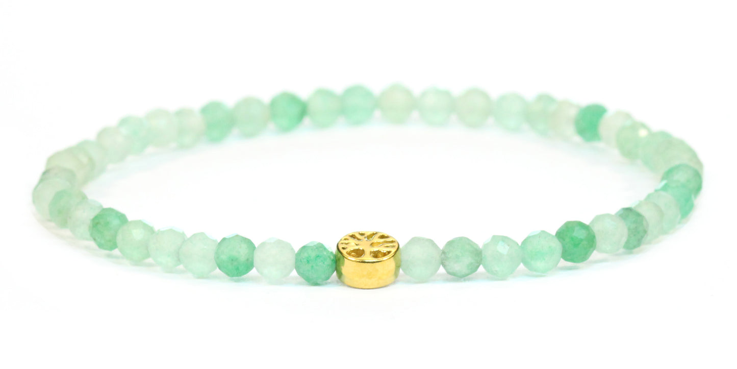 Echtes Grüner Aventurin Edelstein Armband 4mm facettiert mit Lebensbaum
