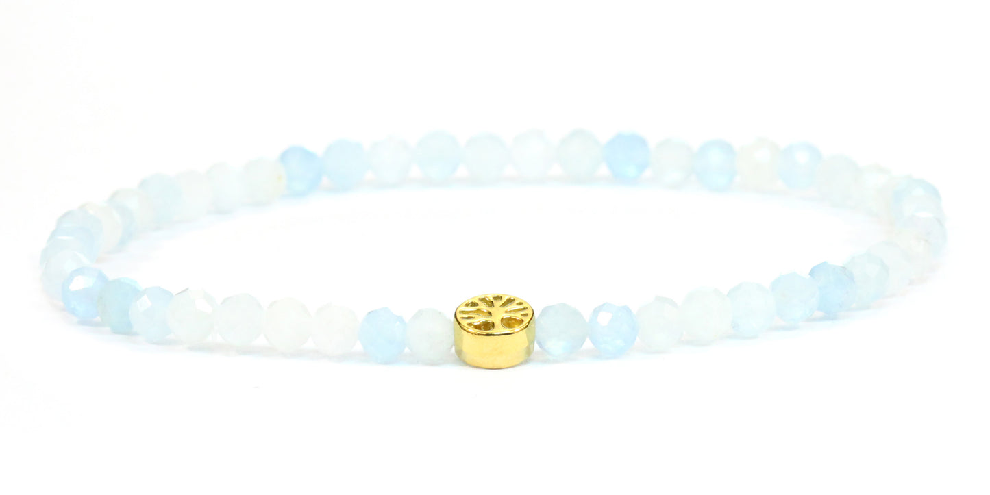 Echtes Aquamarin Edelstein Armband 4mm facettiert mit Lebensbaum