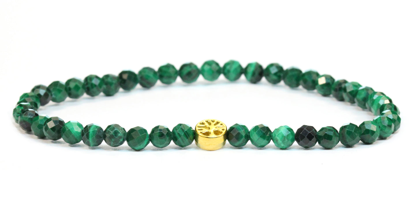 Echtes Malachit Edelstein Armband 4mm facettiert mit Lebensbaum