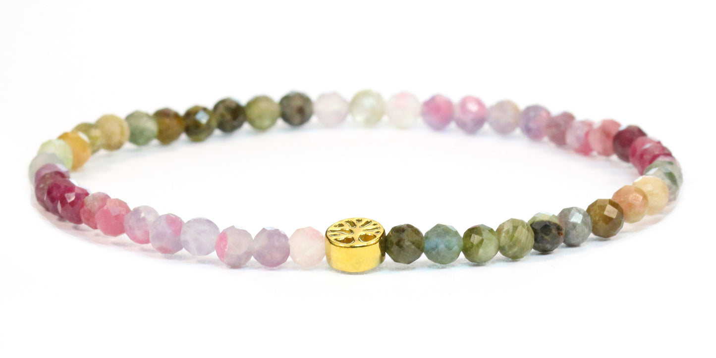 Echtes Regenbogenturmalin Edelstein Armband 4mm facettiert mit Lebensbaum