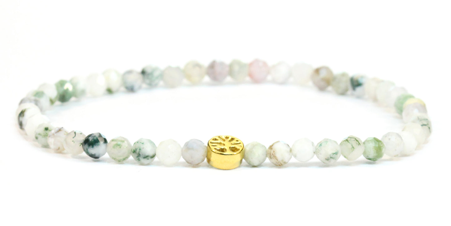Echtes Baumachat Edelstein Armband 4mm facettiert mit Lebensbaum