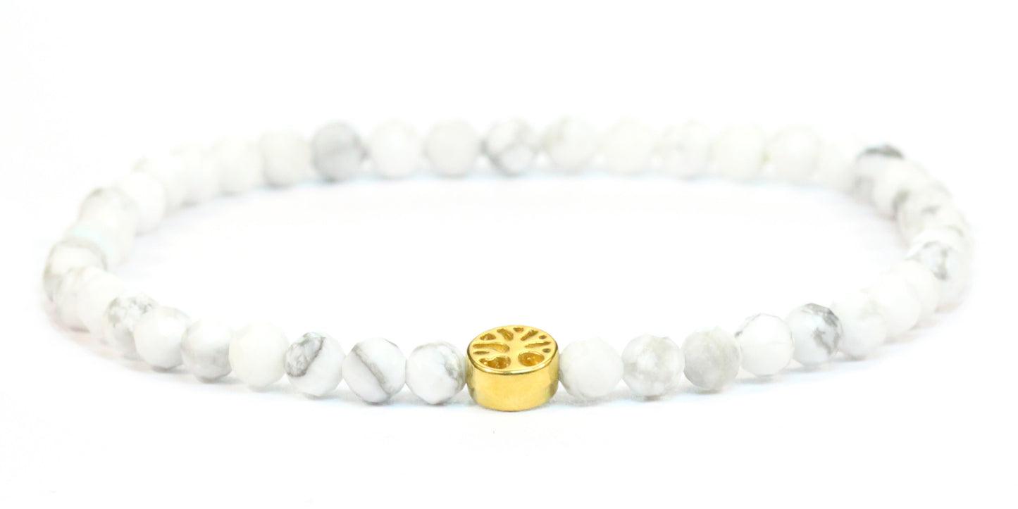 Echtes Howlith Edelstein Armband 4mm facettiert mit Lebensbaum