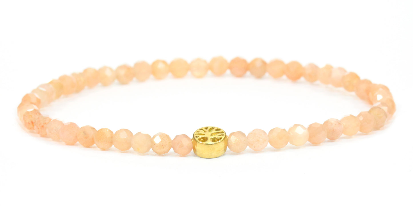 Echtes Sonnenstein Edelstein Armband 4mm facettiert mit Lebensbaum