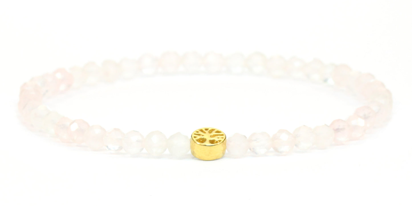 Echtes Rosenquarz Edelstein Armband 4mm facettiert mit Lebensbaum