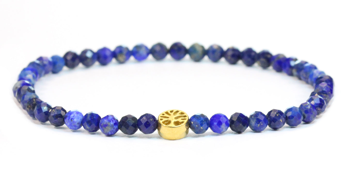 Echtes Lapislazuli Edelstein Armband 4mm facettiert mit Lebensbaum