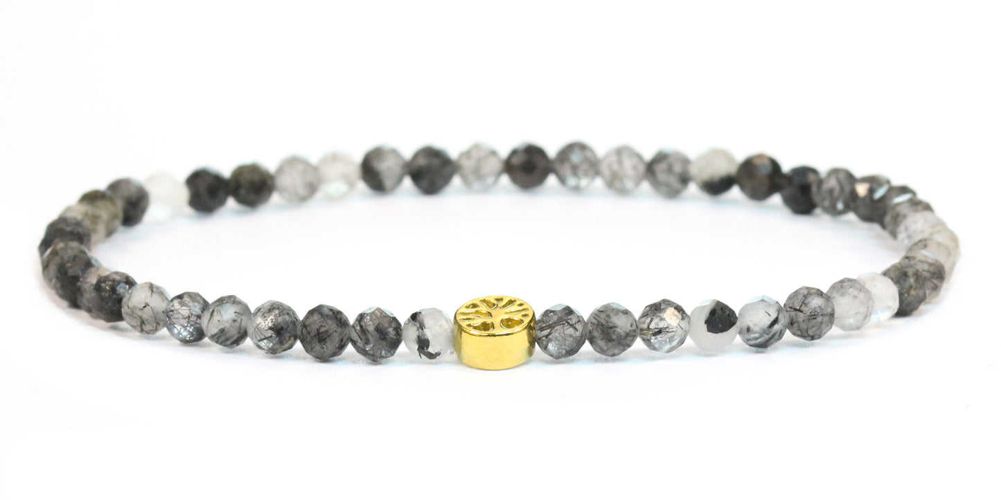 Echtes Turmalinquarz Edelstein Armband 4mm facettiert mit Lebensbaum
