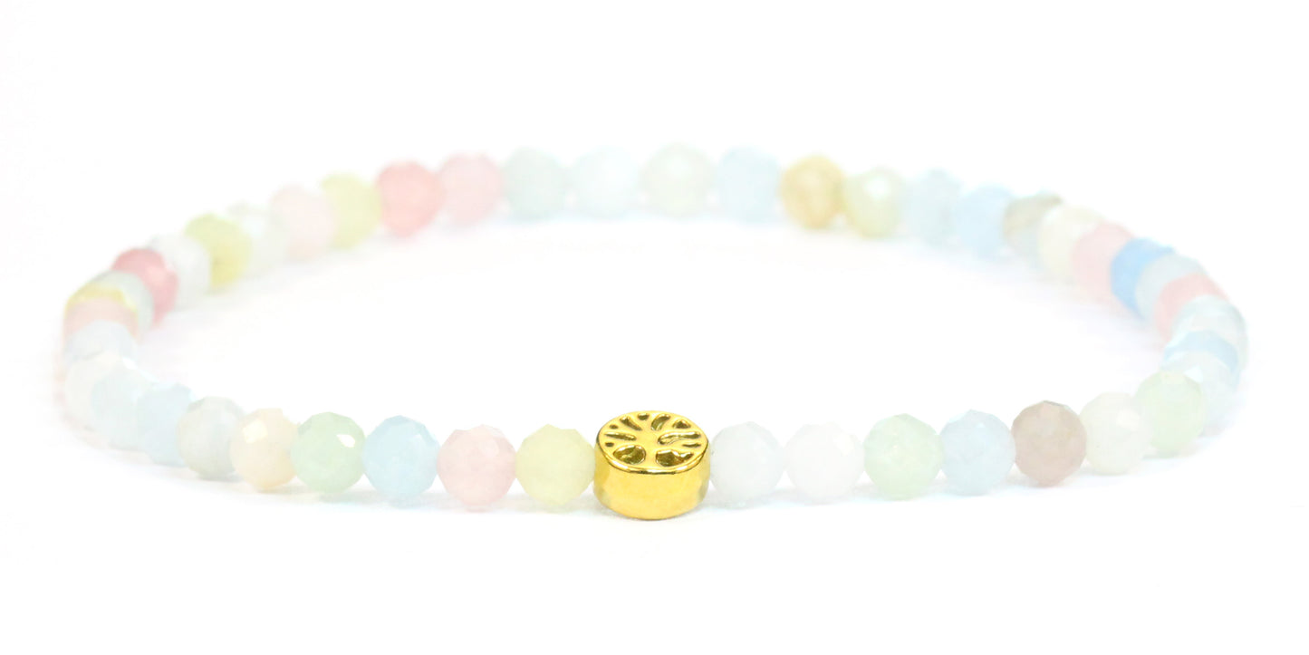 Echtes Morganit Edelstein Armband 4mm facettiert mit Lebensbaum