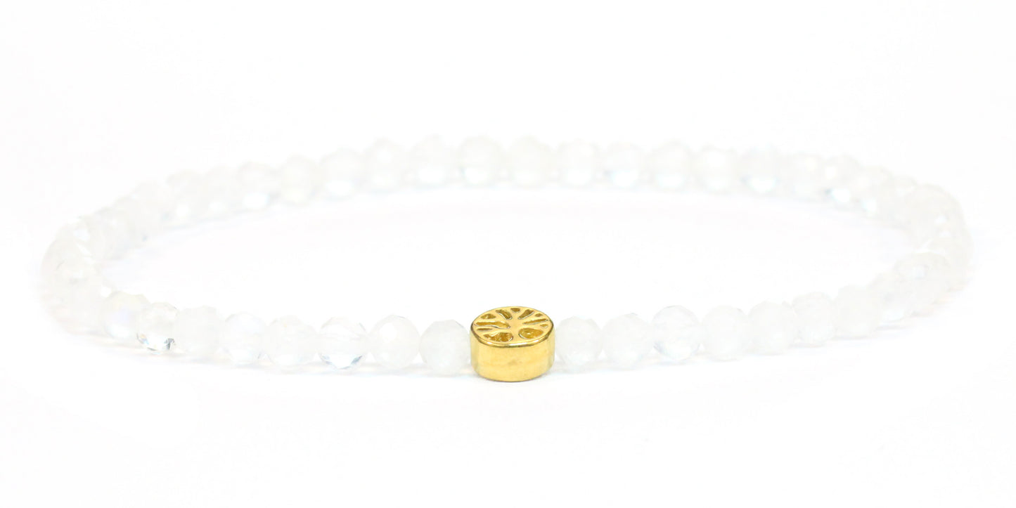 Echtes Mondstein Edelstein Armband 4mm facettiert mit Lebensbaum