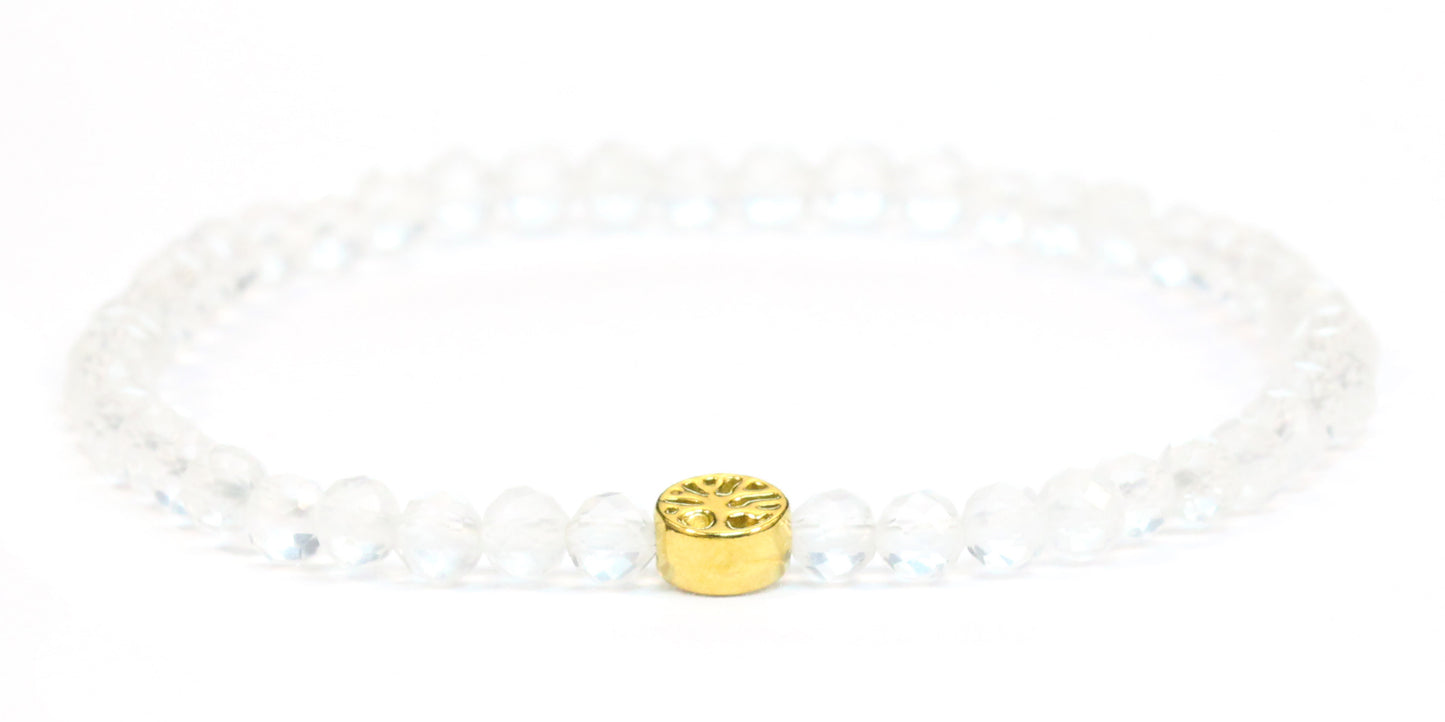 Echtes Bergkristall Edelstein Armband 4mm facettiert mit Lebensbaum