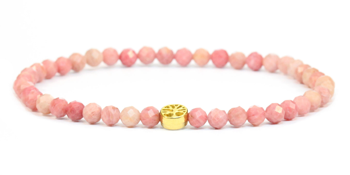 Echtes Rhodonit Edelstein Armband 4mm facettiert mit Lebensbaum