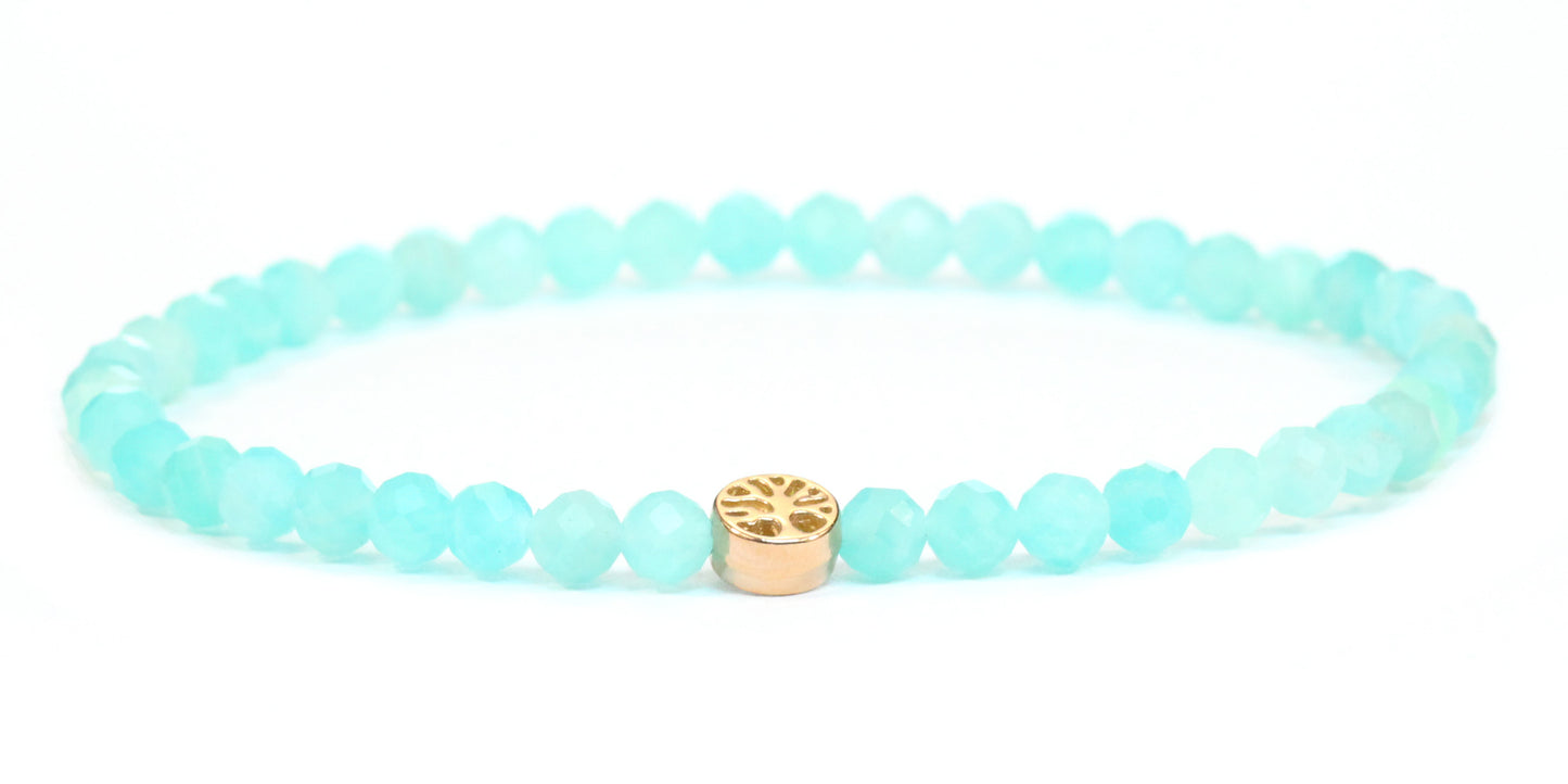 Echtes Amazonit Edelstein Armband 4mm facettiert mit Lebensbaum