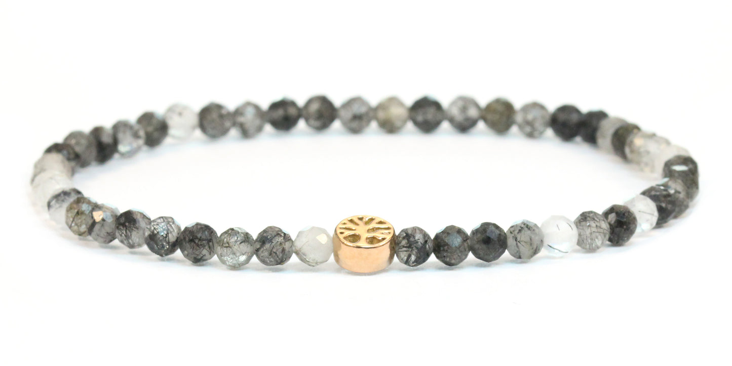 Echtes Turmalinquarz Edelstein Armband 4mm facettiert mit Lebensbaum