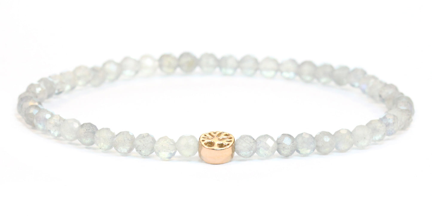 Echtes Labradorit Edelstein Armband 4mm facettiert mit Lebensbaum