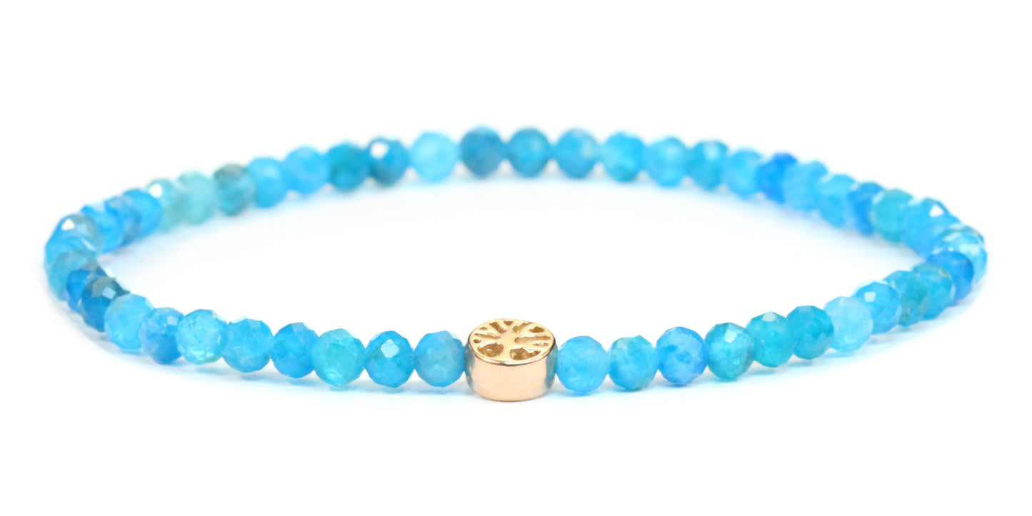 Echtes Apatit Edelstein Armband 4mm facettiert mit Lebensbaum