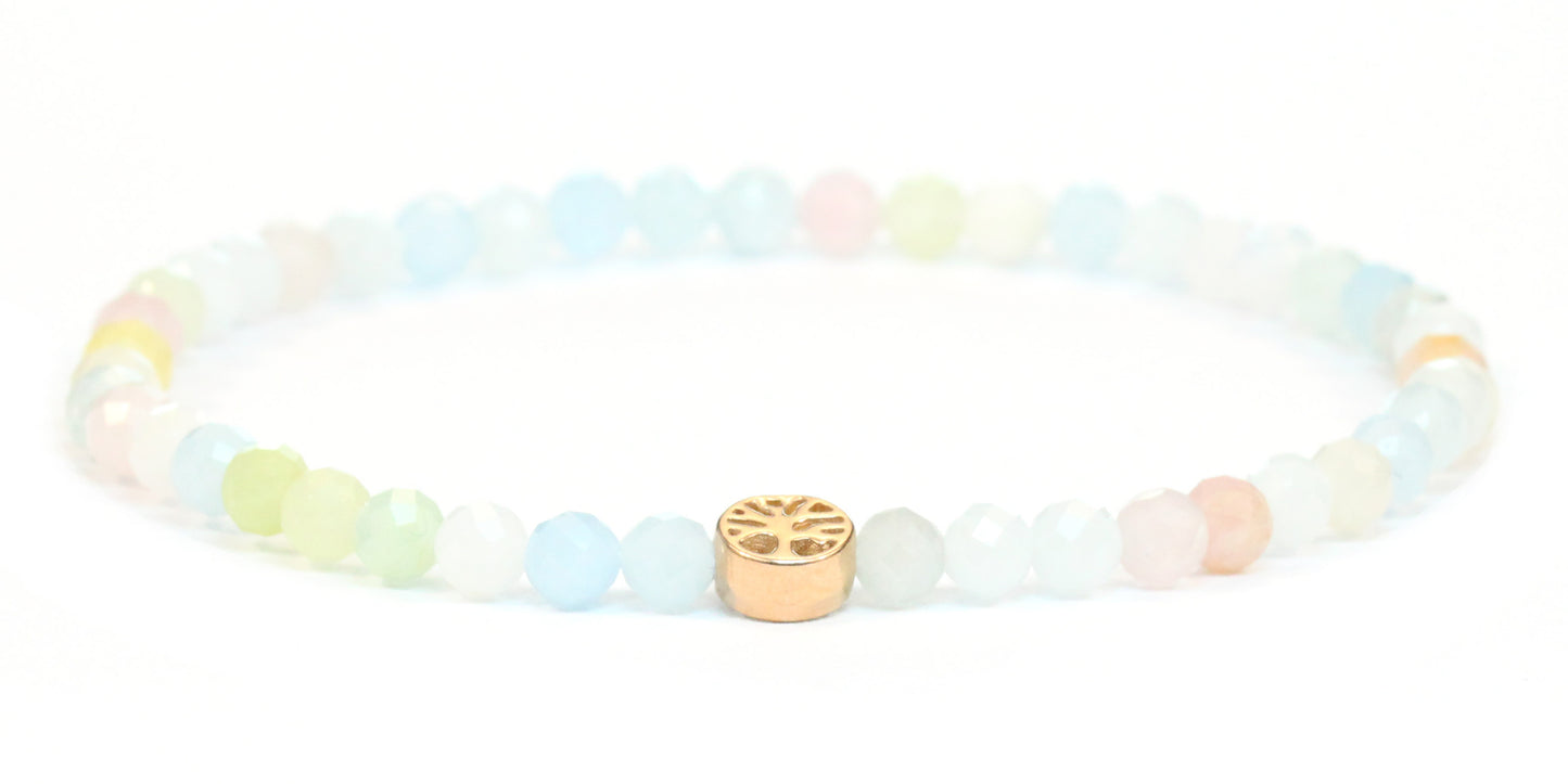 Echtes Morganit Edelstein Armband 4mm facettiert mit Lebensbaum