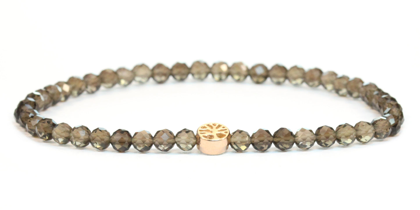 Echtes Rauchquarz Edelstein Armband 4mm facettiert mit Lebensbaum