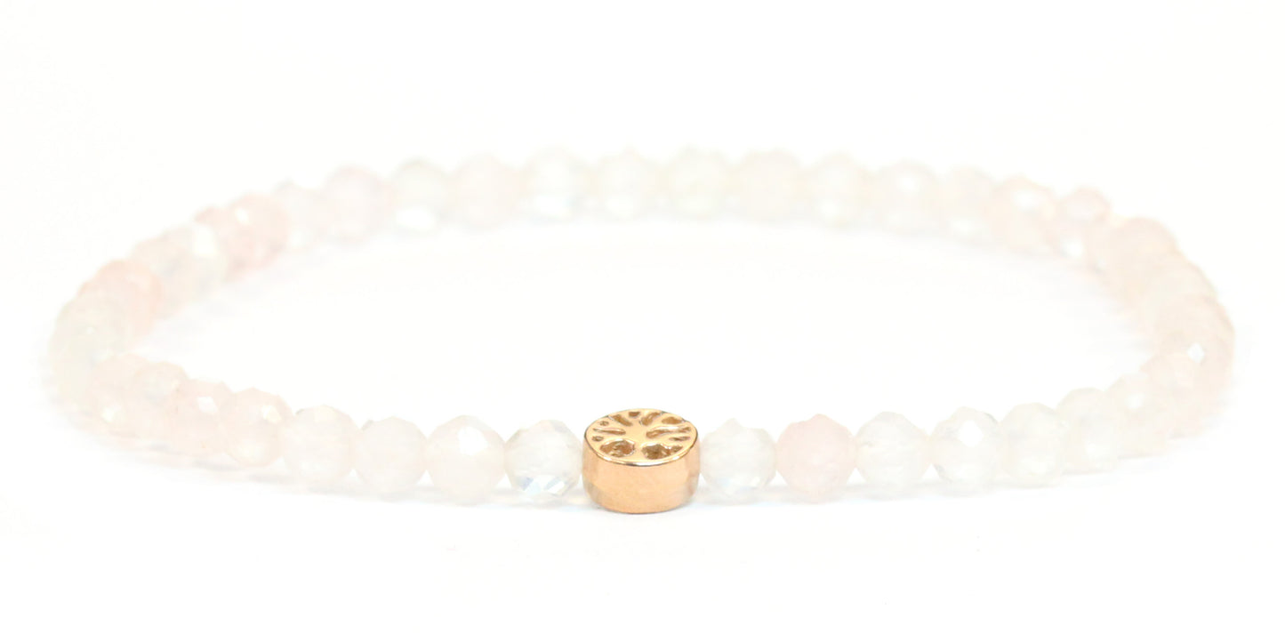 Echtes Rosenquarz Edelstein Armband 4mm facettiert mit Lebensbaum