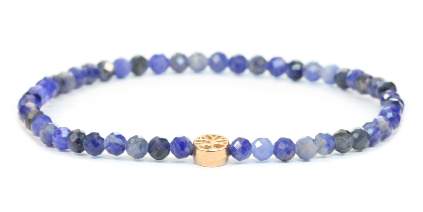 Echtes Sodalith Edelstein Armband 4mm facettiert mit Lebensbaum