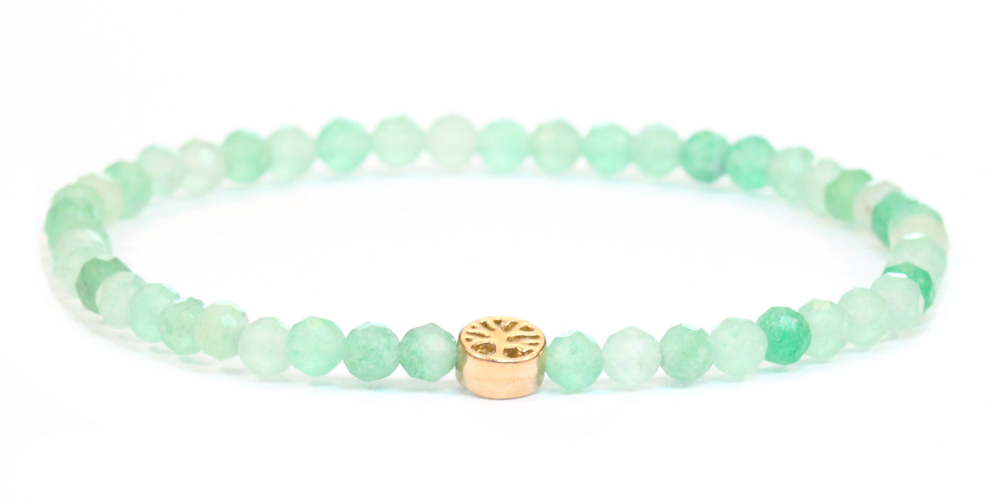 Echtes Grüner Aventurin Edelstein Armband 4mm facettiert mit Lebensbaum