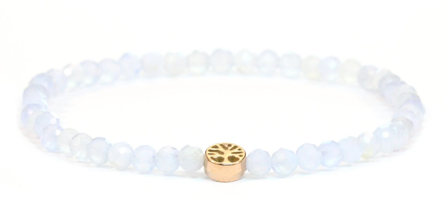 Echtes Blauer Spitzenachat Edelstein Armband 4mm facettiert mit Lebensbaum