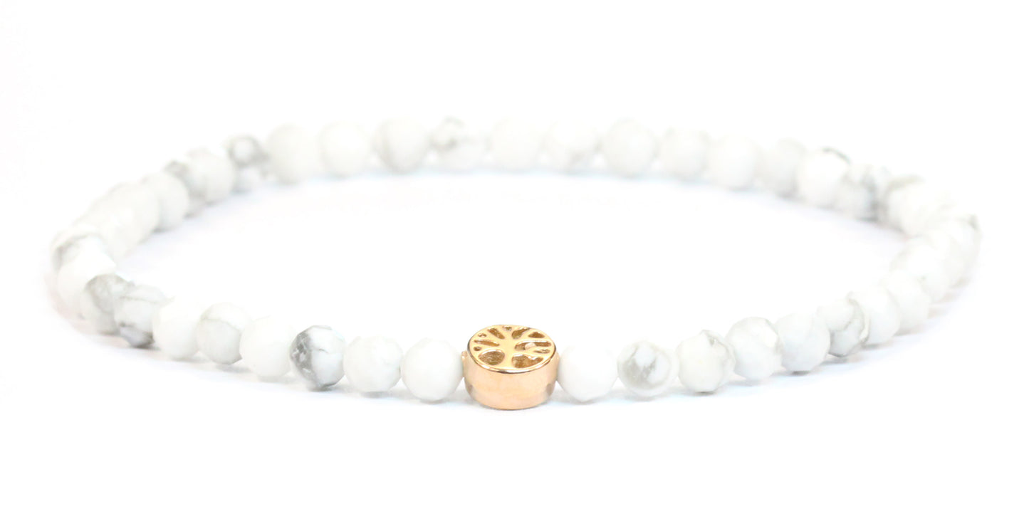 Echtes Howlith Edelstein Armband 4mm facettiert mit Lebensbaum