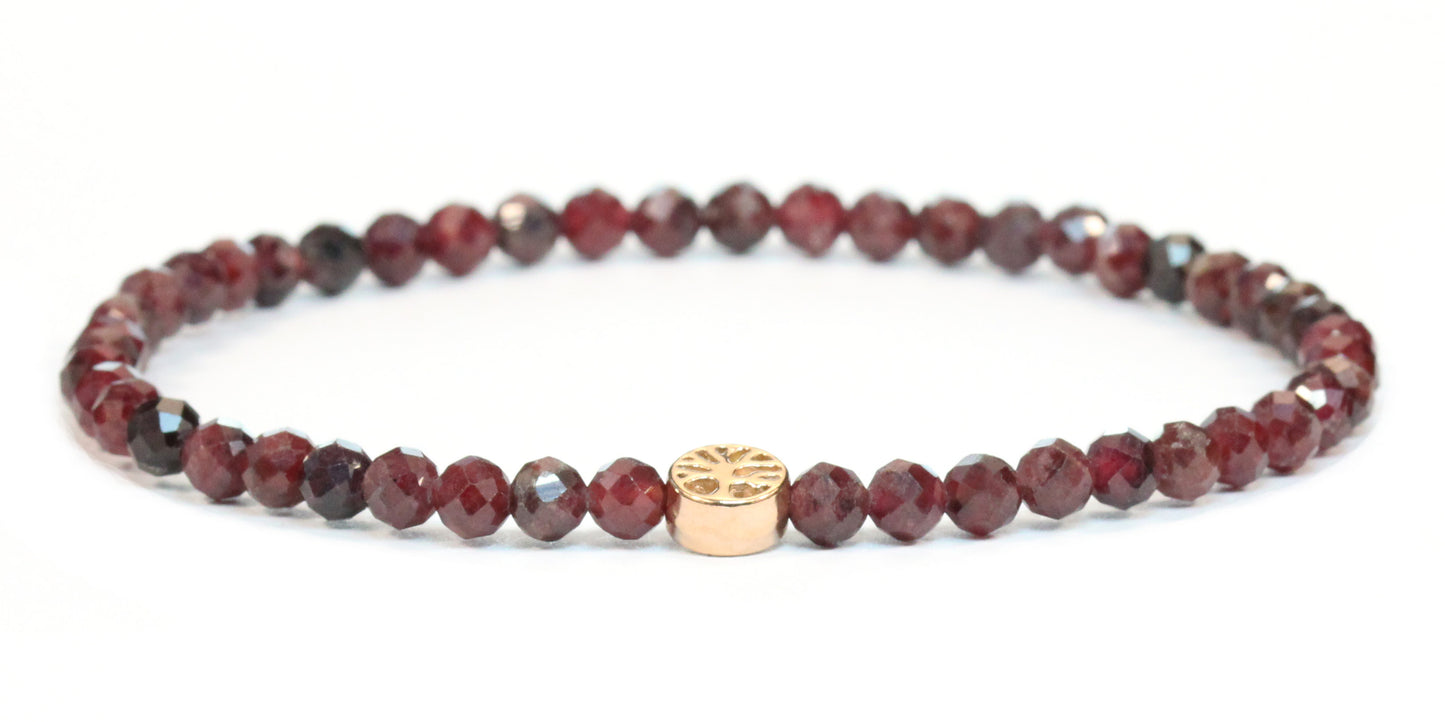 Echtes Granat Edelstein Armband 4mm facettiert mit Lebensbaum