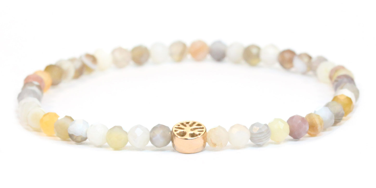 Echtes Botswana Achat Edelstein Armband 4mm facettiert mit Lebensbaum