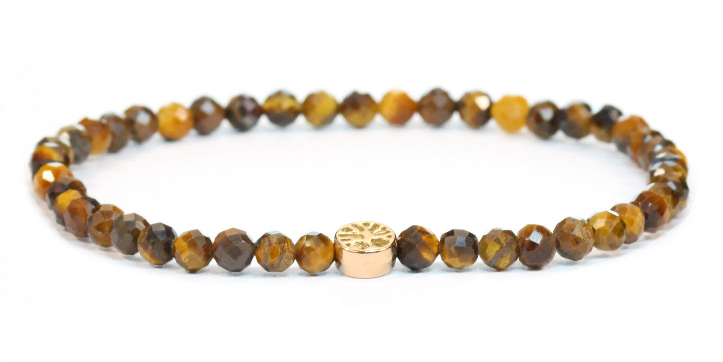 Echtes Tigerauge Edelstein Armband 4mm facettiert mit Lebensbaum