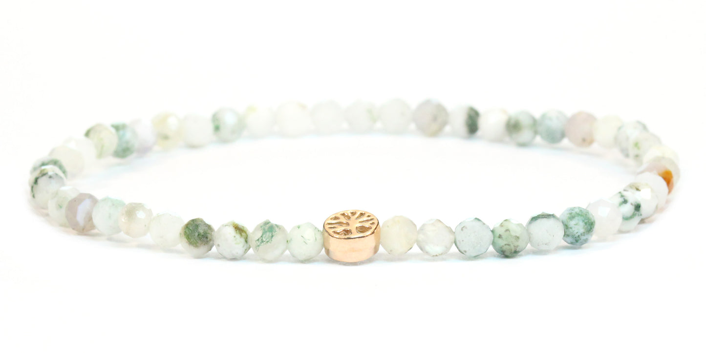 Echtes Baumachat Edelstein Armband 4mm facettiert mit Lebensbaum