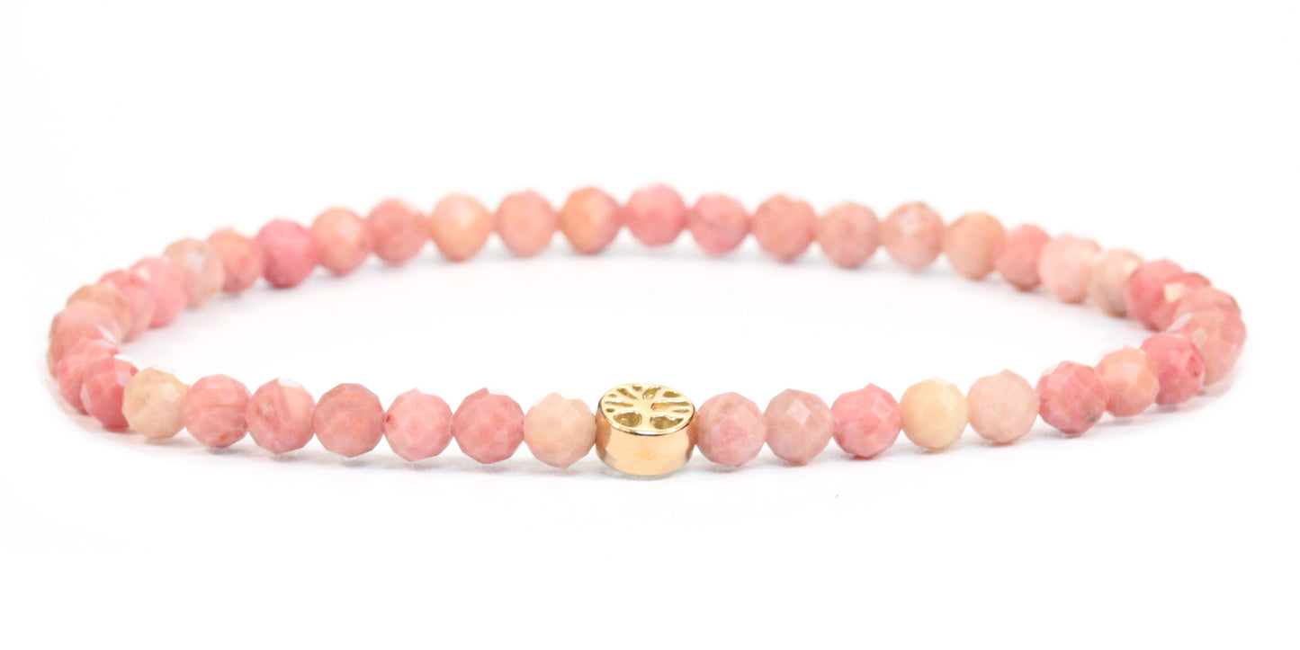 Echtes Rhodonit Edelstein Armband 4mm facettiert mit Lebensbaum