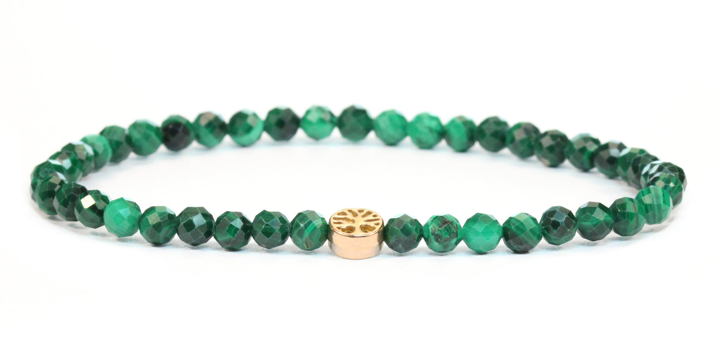 Echtes Malachit Edelstein Armband 4mm facettiert mit Lebensbaum