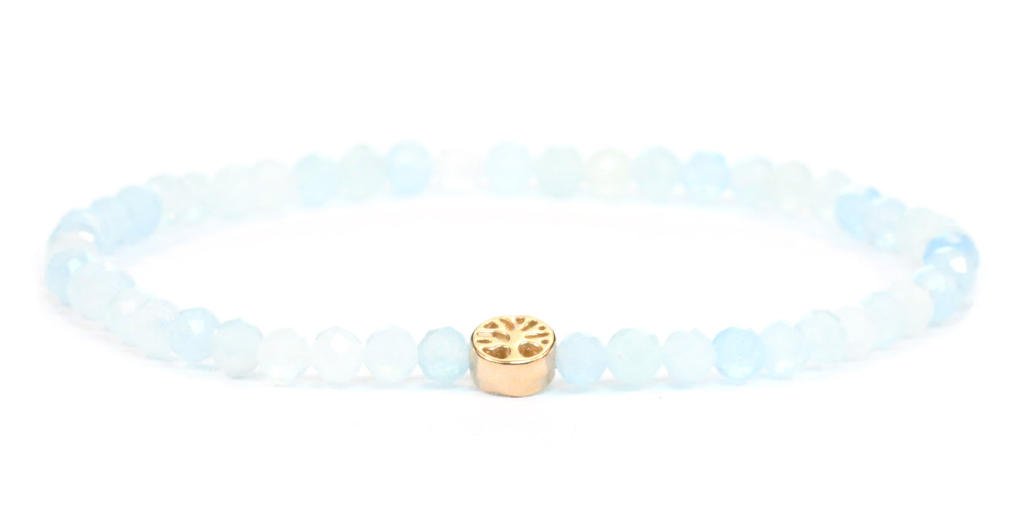 Echtes Aquamarin Edelstein Armband 4mm facettiert mit Lebensbaum