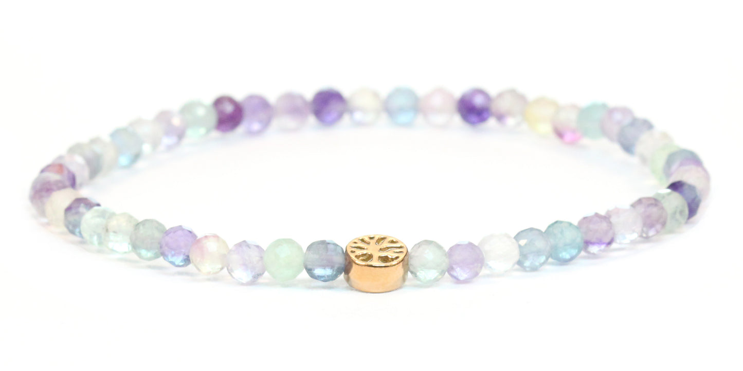 Echtes Regenbogenfluorit Edelstein Armband 4mm facettiert mit Lebensbaum