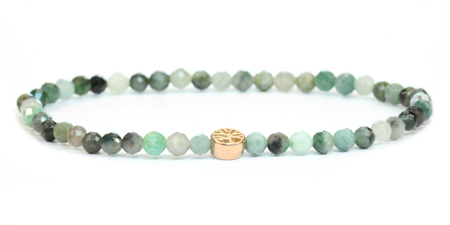 Echtes Smaragd Edelstein Armband 4mm facettiert mit Lebensbaum