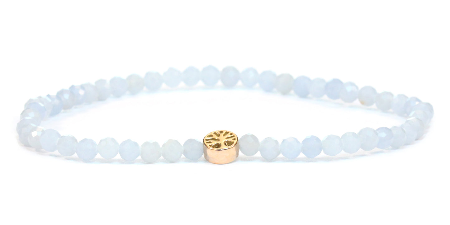 Echtes Blauer Angelit Edelstein Armband 4mm facettiert mit Lebensbaum