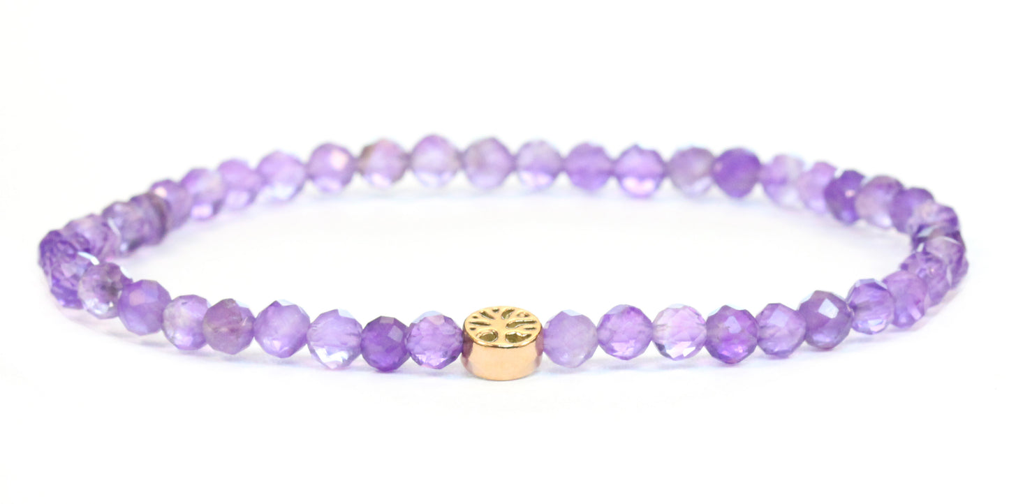 Echtes Amethyst Edelstein Armband 4mm facettiert mit Lebensbaum