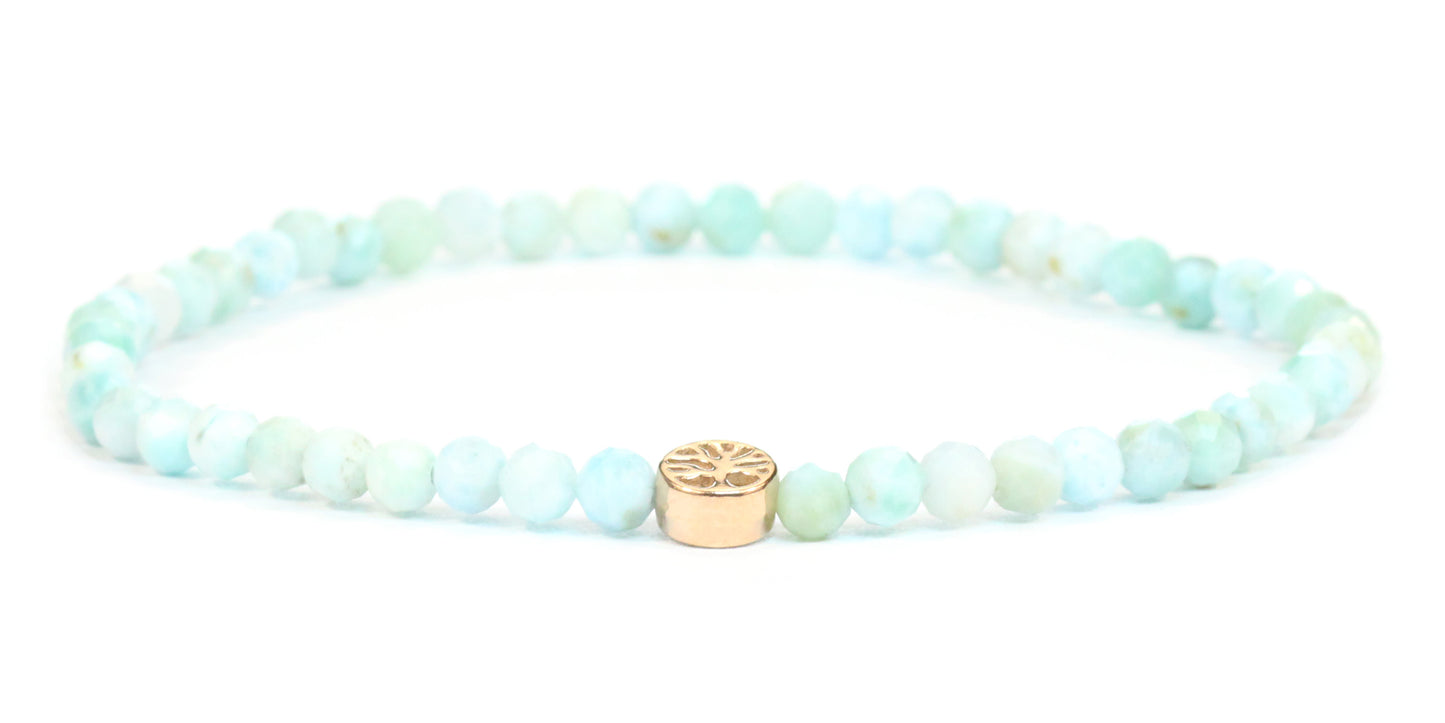 Echtes Larimar Edelstein Armband 4mm facettiert mit Lebensbaum