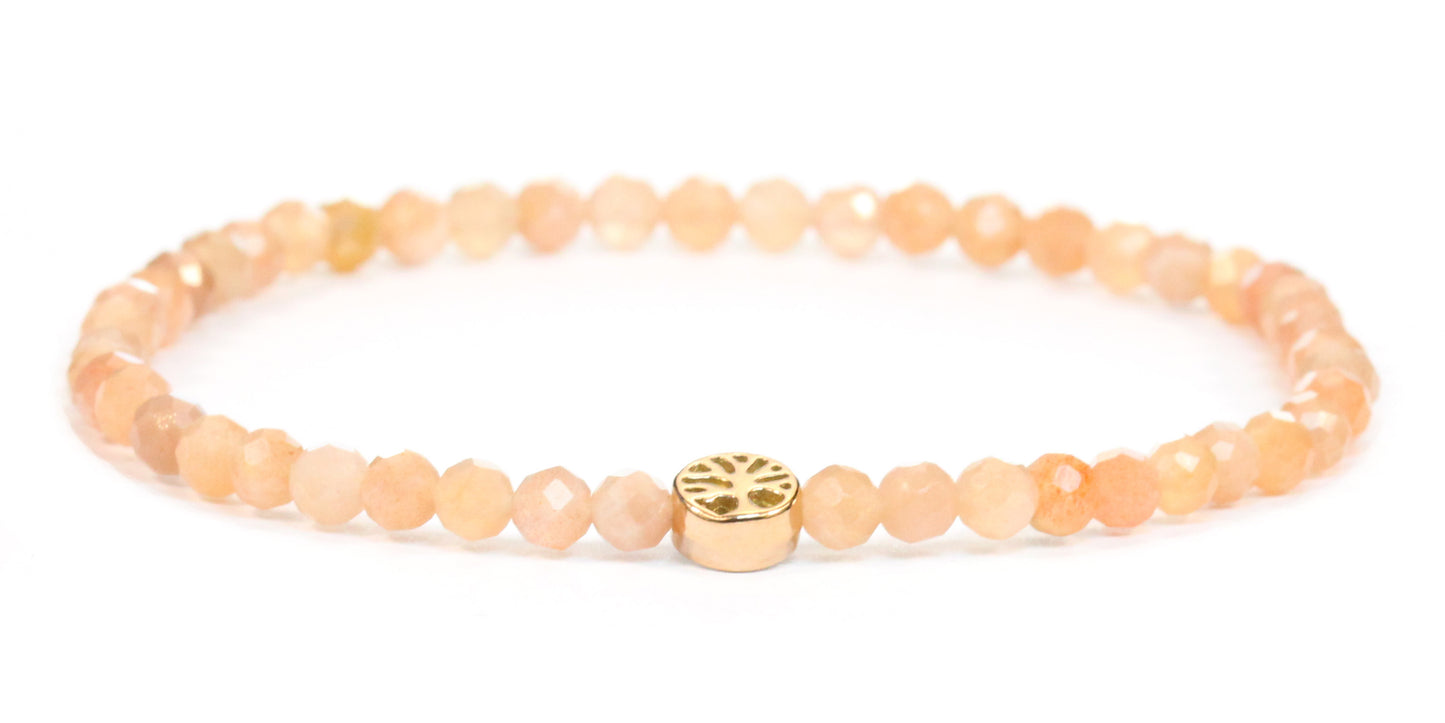 Echtes Sonnenstein Edelstein Armband 4mm facettiert mit Lebensbaum