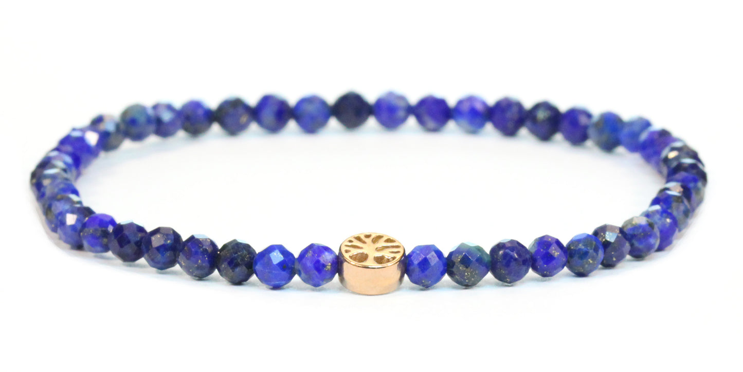 Echtes Lapislazuli Edelstein Armband 4mm facettiert mit Lebensbaum