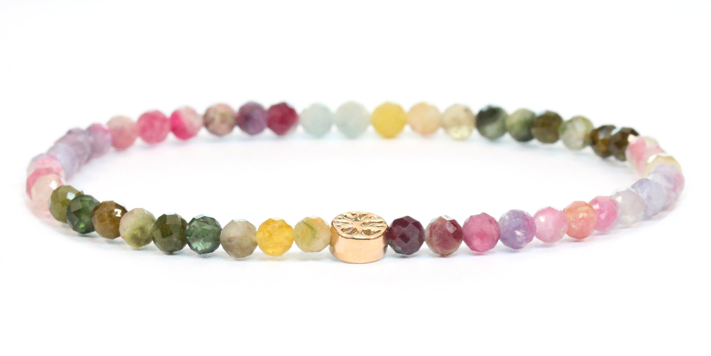 Echtes Regenbogenturmalin Edelstein Armband 4mm facettiert mit Lebensbaum