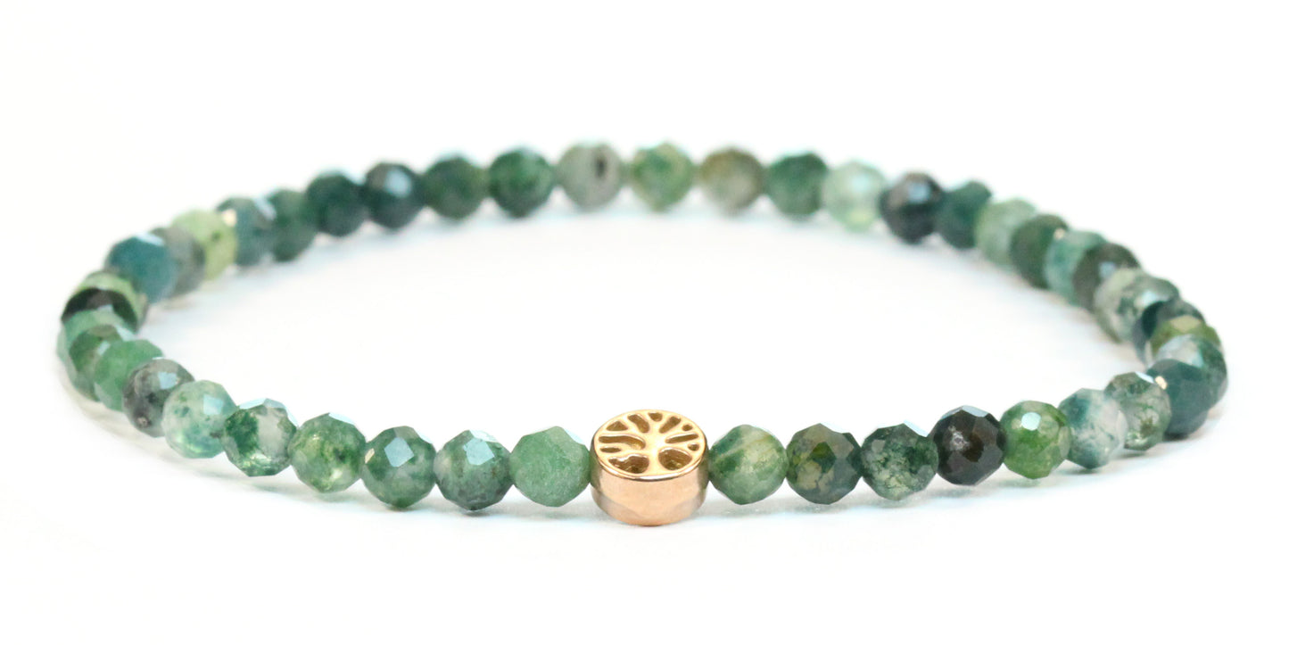 Echtes Moosachat Edelstein Armband 4mm facettiert mit Lebensbaum