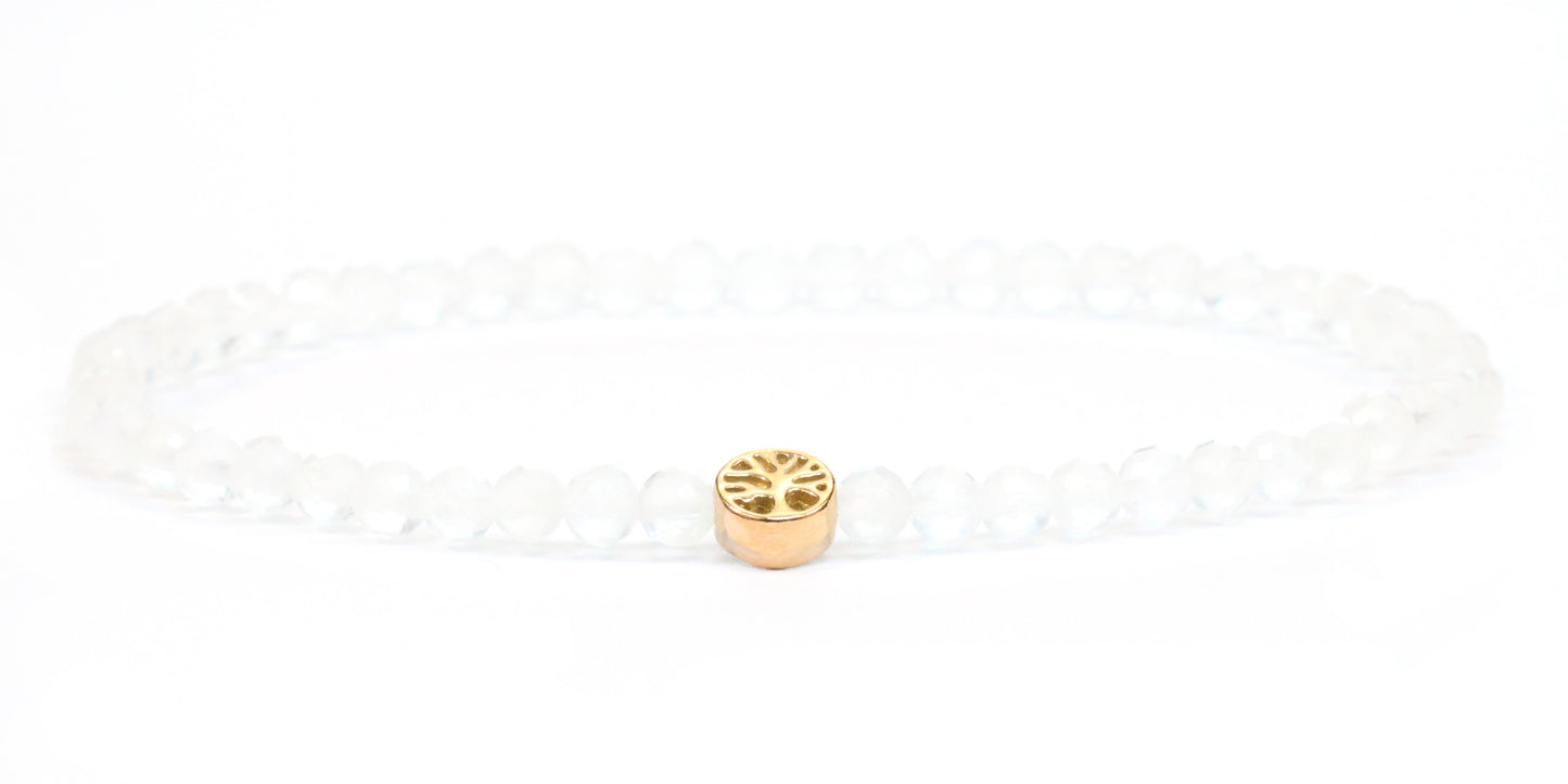 Echtes Mondstein Edelstein Armband 4mm facettiert mit Lebensbaum