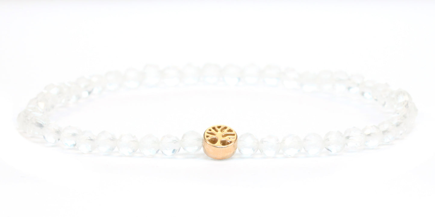 Echtes Bergkristall Edelstein Armband 4mm facettiert mit Lebensbaum