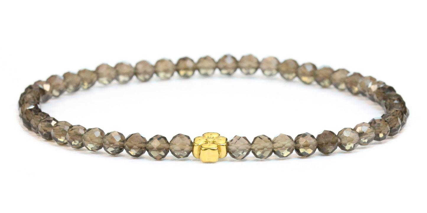 Echtes Rauchquarz Edelstein Armband 4mm facettiert mit Blüte